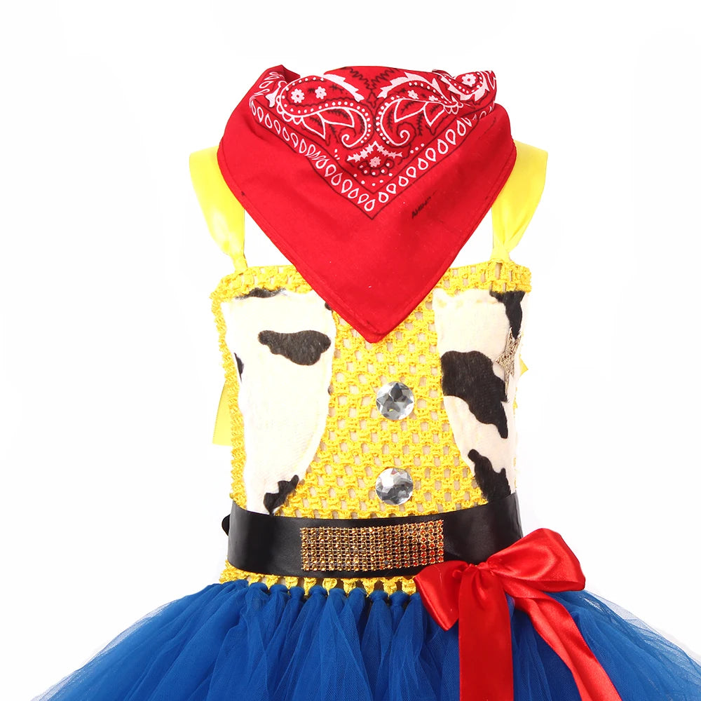 Cow Girl Tutu Dress with Hat Jessie Woody Inspired Kids Halloween Cosplay Costume Baby Carnival Holidays Party Fancy Clothing