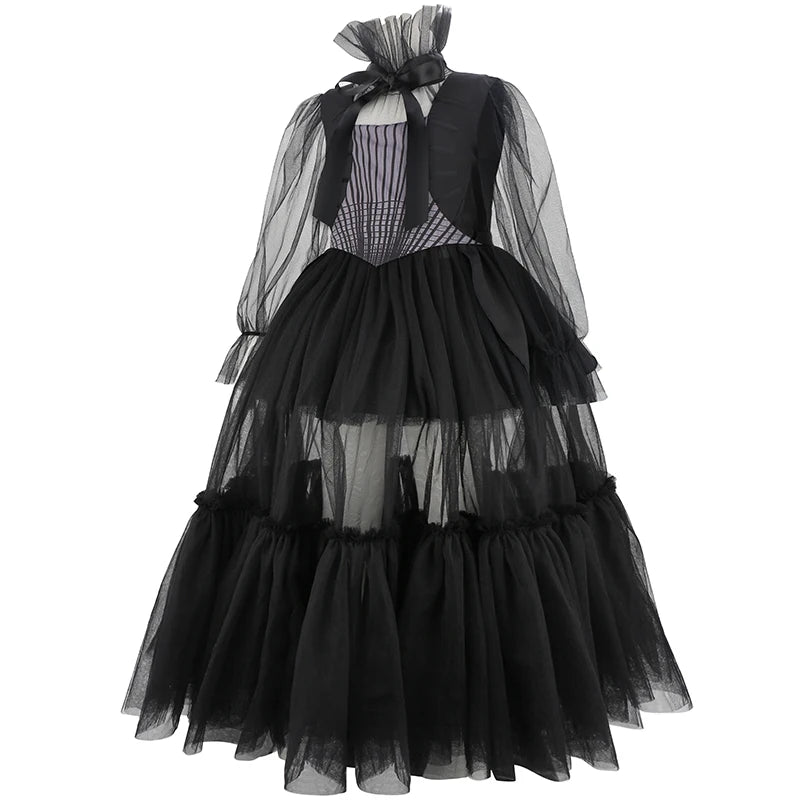 Girls Halloween Costumes Kids Long Black Dress with Acceeeories Cute Dress Up Birthday Outfits Girl Carnival Party Ball Dress