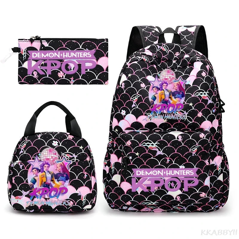 Fashion KPop Demon Hunters Backpacks 3pcs Rumi Mira Zoey HUNTR/ Boys School Bags For Women Girls Kawaii Capacity Mochilas