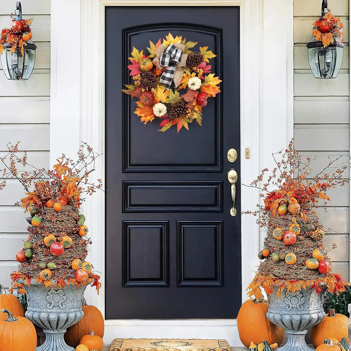 Garvee 20Inch Halloween Pumpkins Fall Wreath Artificial Flower Wreath for Front Door Outside Fall Decorations for Home Large Autumn Wreath with Bow Pumpkin Thanksgiving