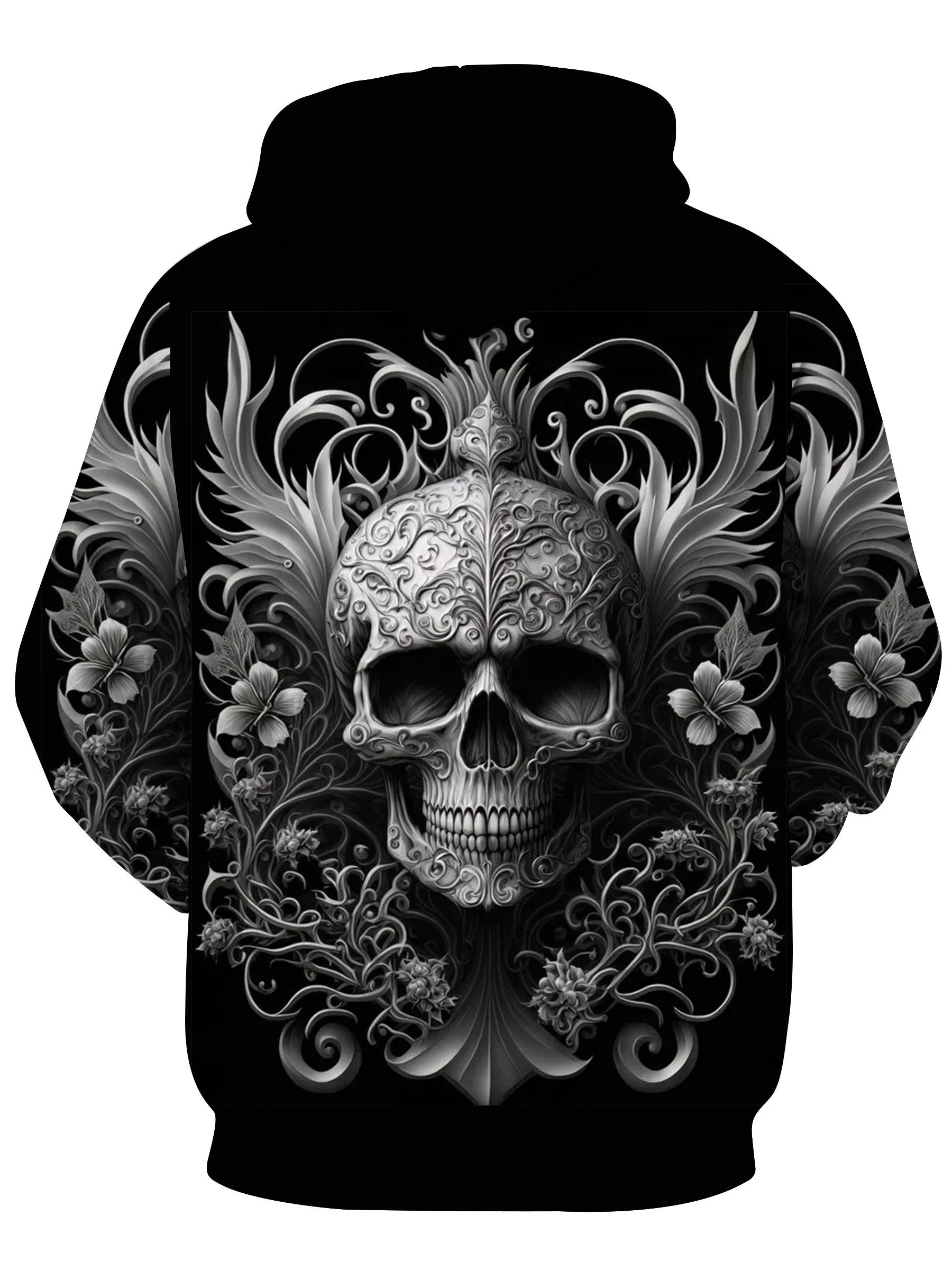 Fashionable men's autumn Halloween skull print soft and comfortable hooded sweatshirt outdoor urban high street clothing