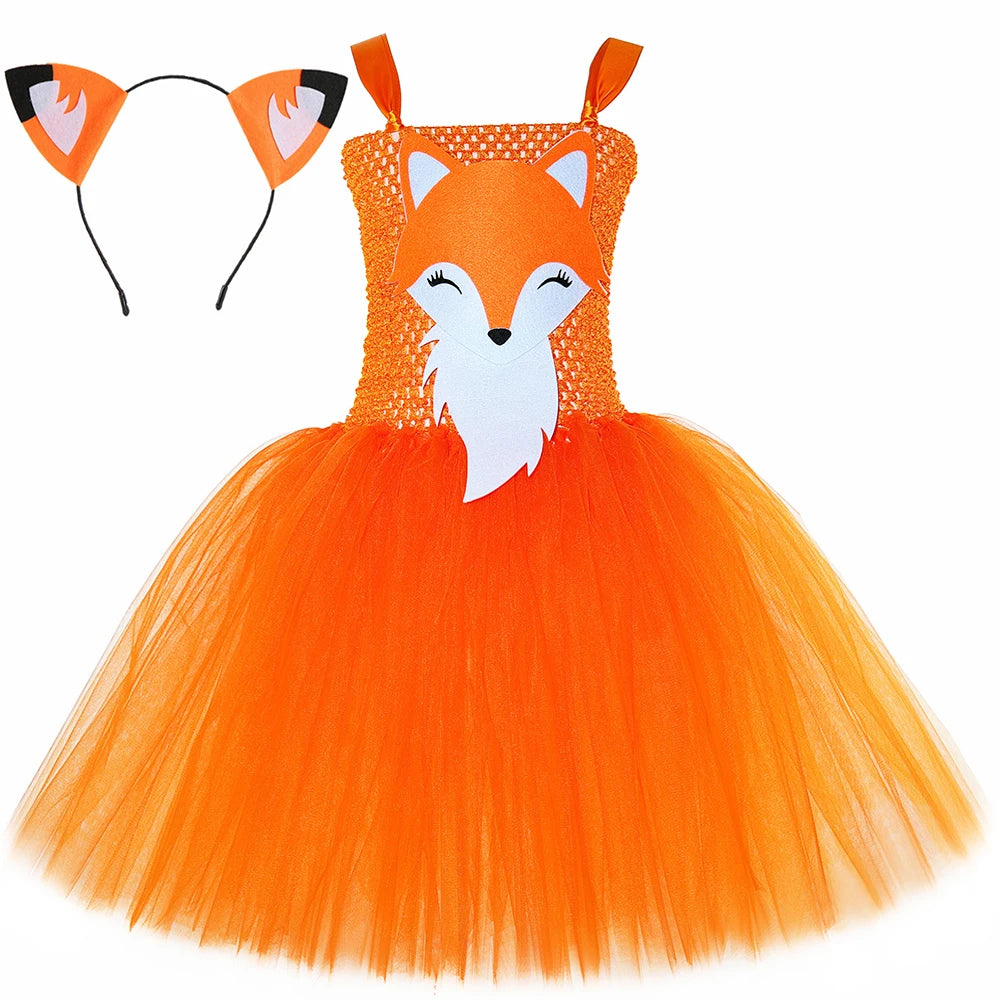 Orange Fox Costumes for Baby Girls Carnival Halloween Animal Tutu Dress for Kids Toddler Birthday Party Outfit with Ears Hairbow