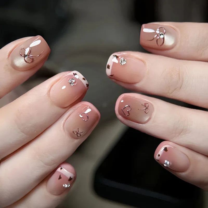 Star Chain Rhinestone Press-On Nails — French Square Tips (24pc Set)