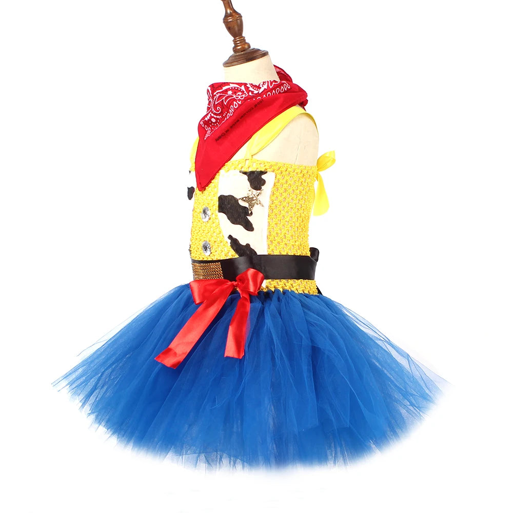 Cow Girl Tutu Dress with Hat Jessie Woody Inspired Kids Halloween Cosplay Costume Baby Carnival Holidays Party Fancy Clothing