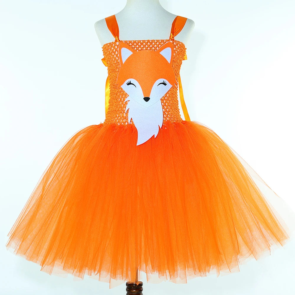 Orange Fox Costumes for Baby Girls Carnival Halloween Animal Tutu Dress for Kids Toddler Birthday Party Outfit with Ears Hairbow