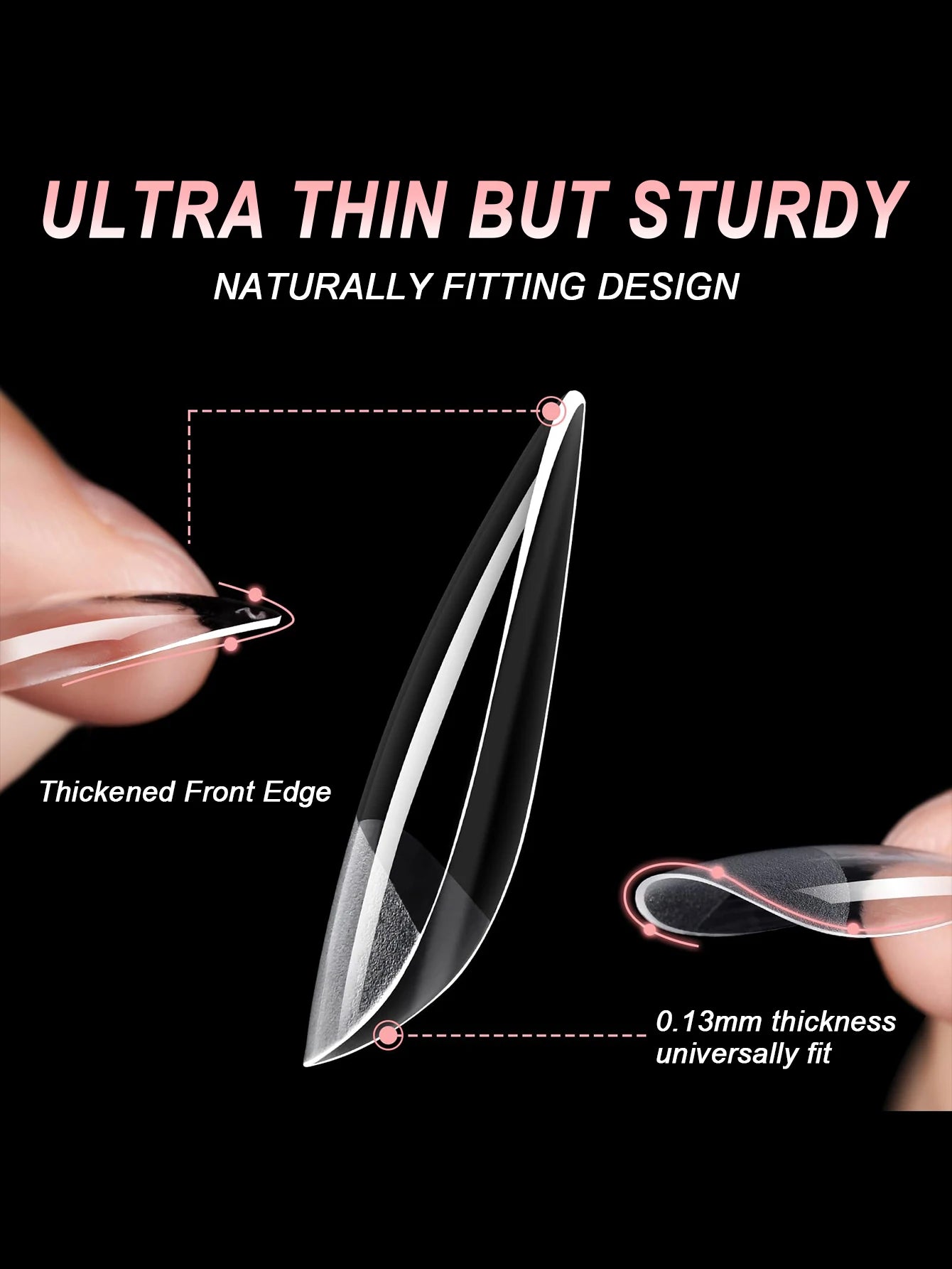 Clear Almond Press-On Nail Tips — Short Soft Gel Full Cover Set