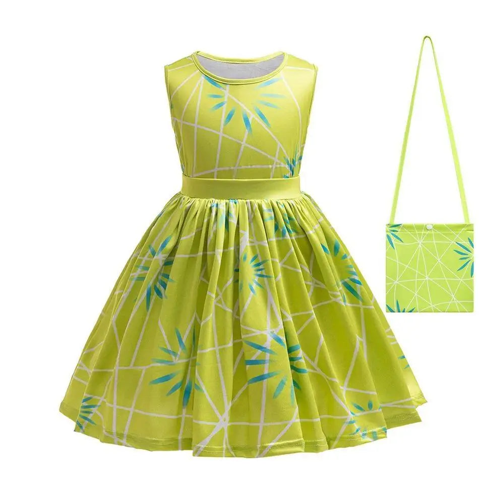 Joy Costume Children Green Printed Polyester Dress Halloween Party Costume for Girls Cute Cartoon Style Cosplay Wear