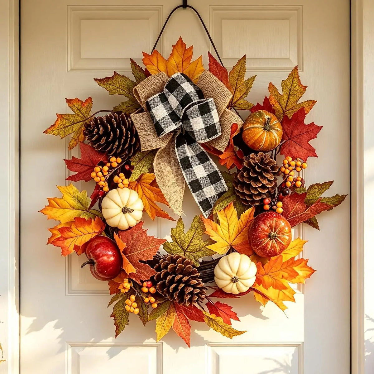 Garvee 20Inch Halloween Pumpkins Fall Wreath Artificial Flower Wreath for Front Door Outside Fall Decorations for Home Large Autumn Wreath with Bow Pumpkin Thanksgiving