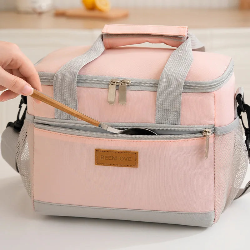 Insulated Lunch Bag | Double Compartment Large Capacity Tote