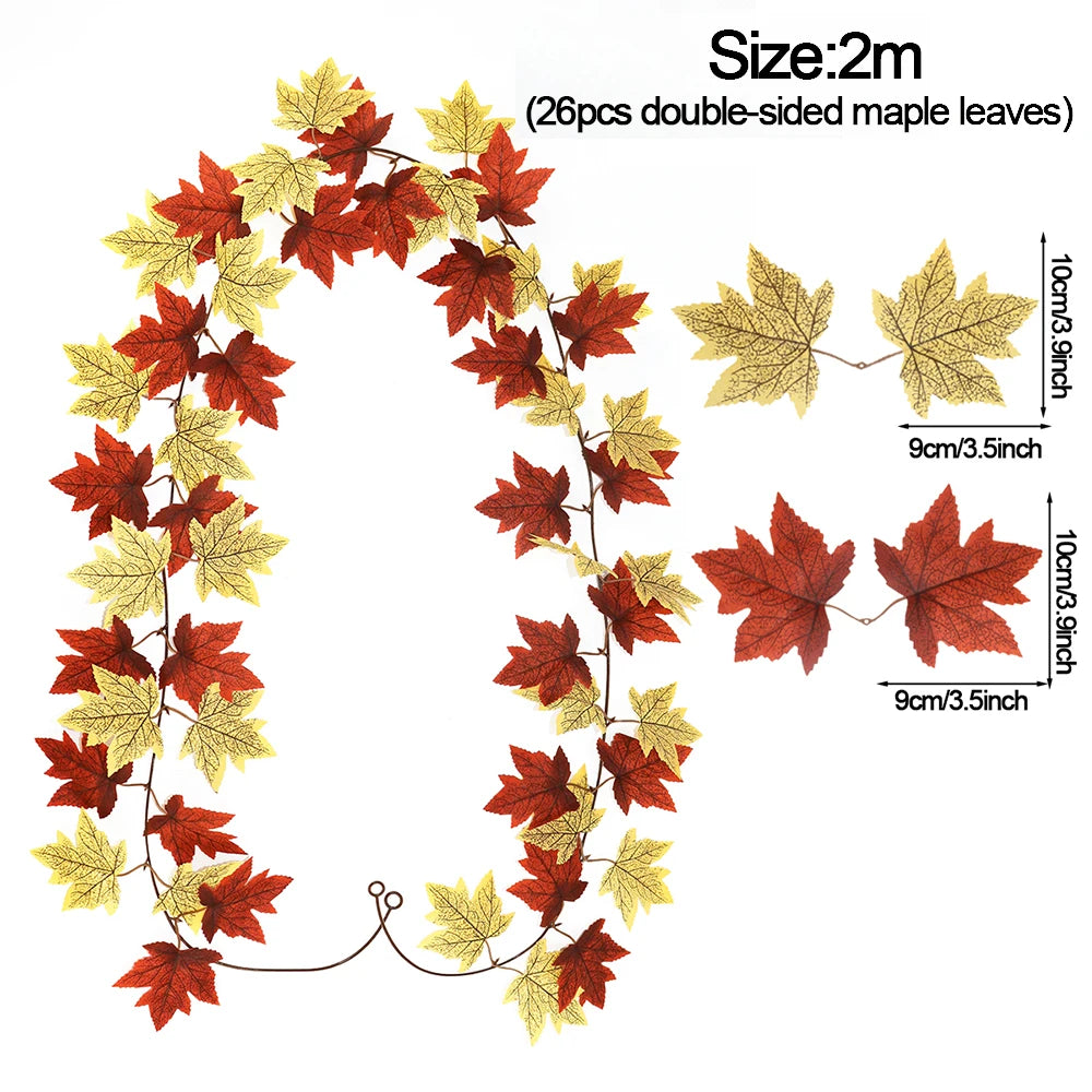 Thanksgiving Decorations Fall Maple Vine Garland Artificial Autumn Fall Foliage Garland Wedding Fireplace Decor Halloween Party