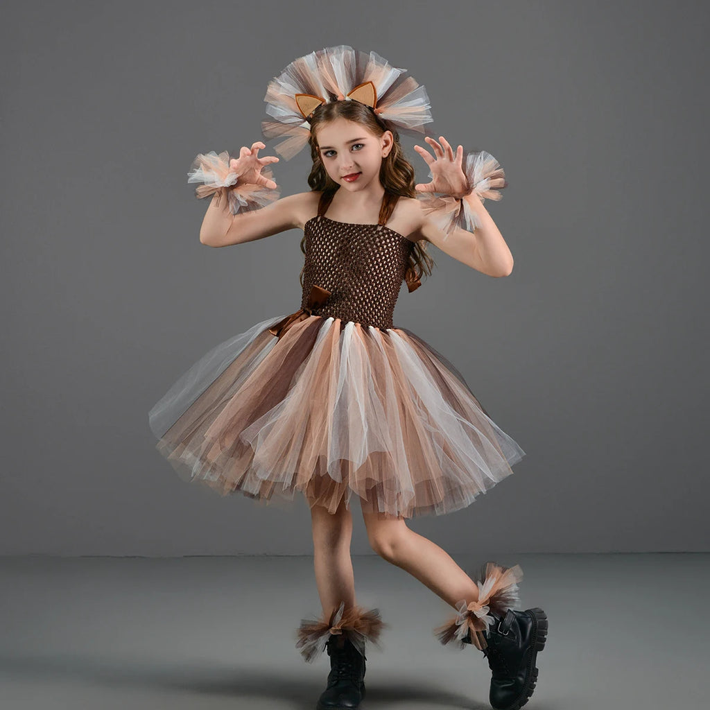 Disguise Cute Lion Halloween Costumes for Girls Kids Animal Fancy Tutu Dress Children Cosplay Outfit for Birthday Carnival Party
