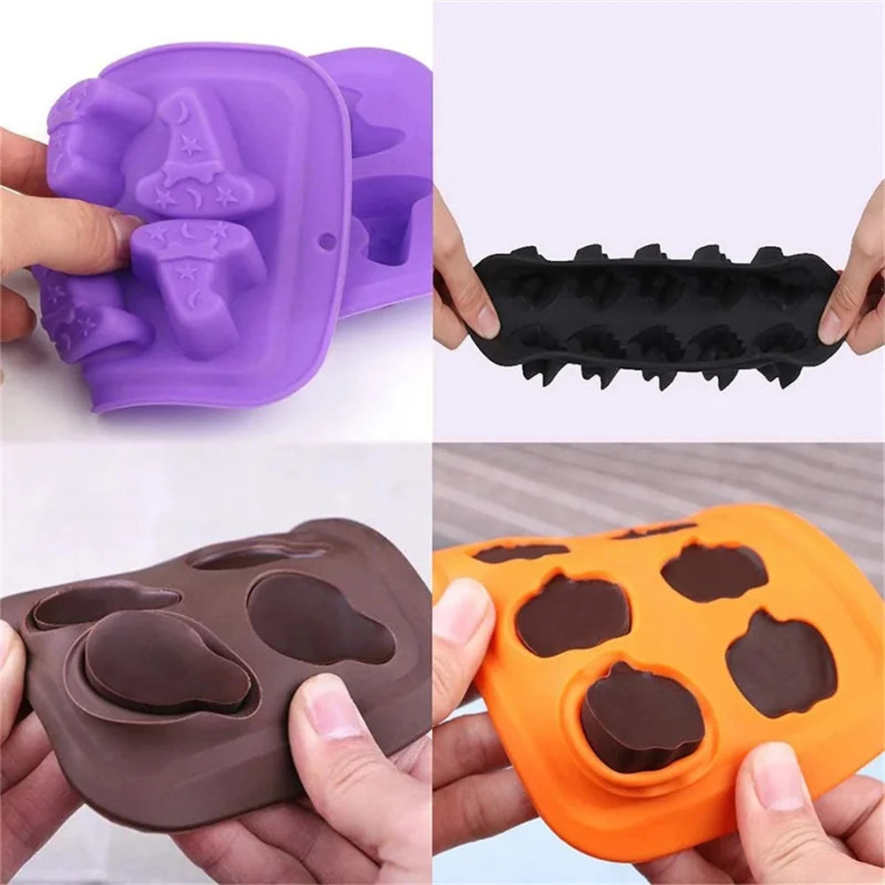 1PC， Halloween Silicone Cake Mold Pumpkin Mold Ghost Hat Skull Non-Stick Chocolate Pudding Food Baking Tray Mold Kitchen Tools