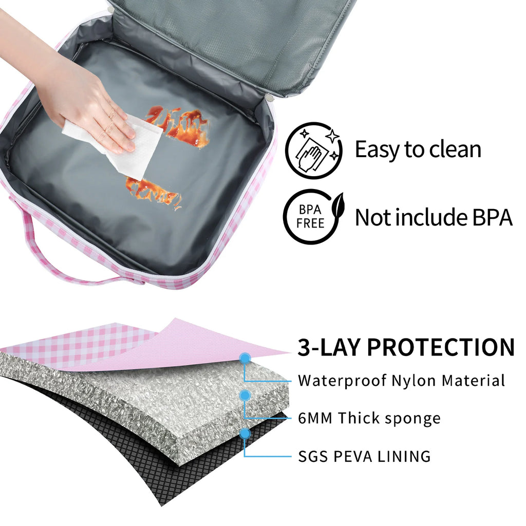 Ruffle Plaid Insulated Lunch Bag | Waterproof Leakproof Cooler Tote