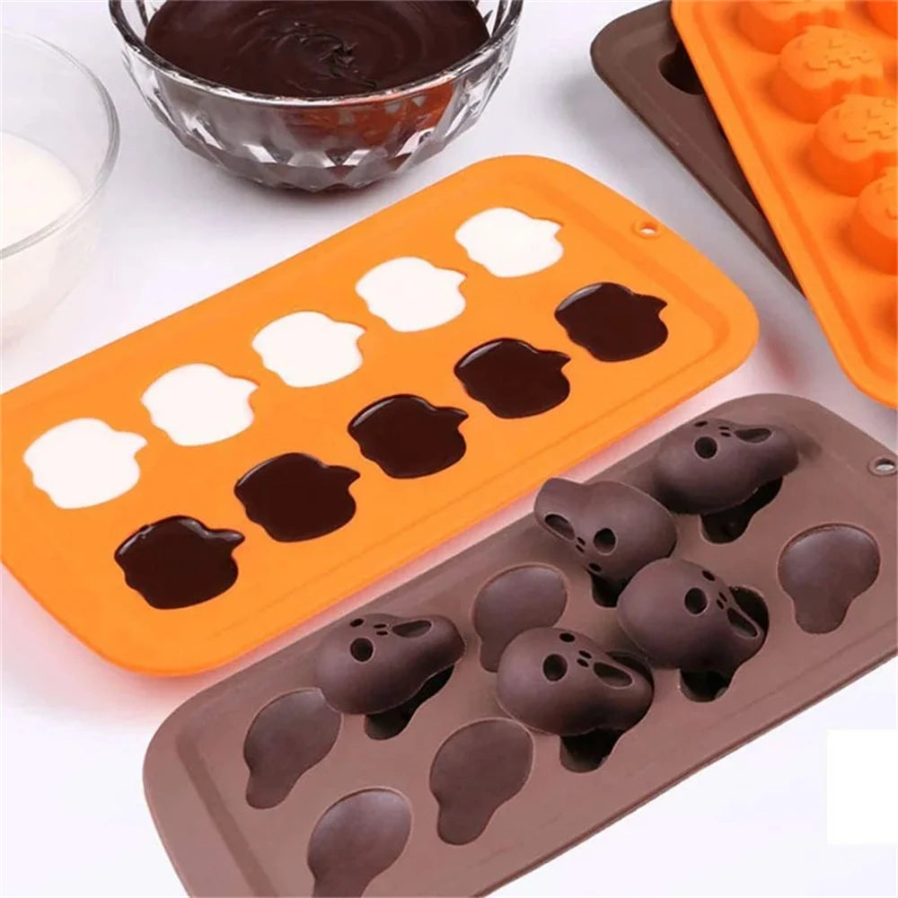1PC， Halloween Silicone Cake Mold Pumpkin Mold Ghost Hat Skull Non-Stick Chocolate Pudding Food Baking Tray Mold Kitchen Tools