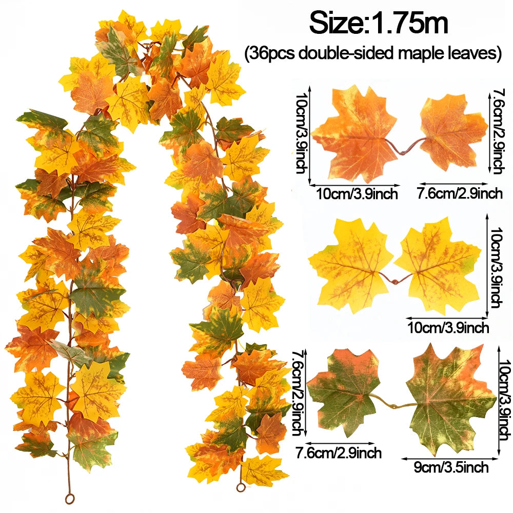 Thanksgiving Decorations Fall Maple Vine Garland Artificial Autumn Fall Foliage Garland Wedding Fireplace Decor Halloween Party