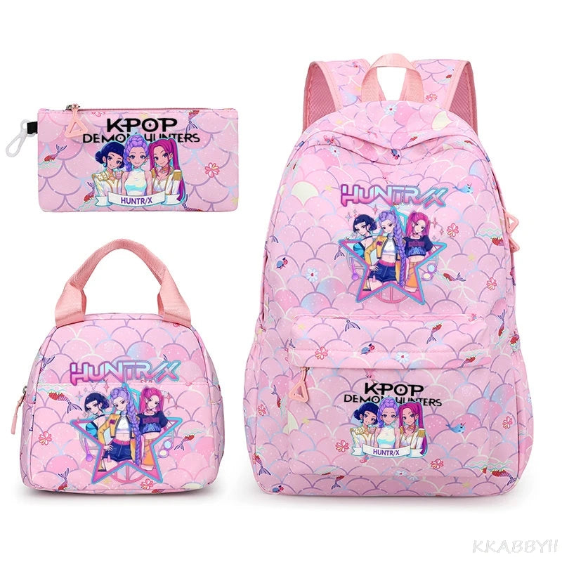 Fashion KPop Demon Hunters Backpacks 3pcs Rumi Mira Zoey HUNTR/ Boys School Bags For Women Girls Kawaii Capacity Mochilas