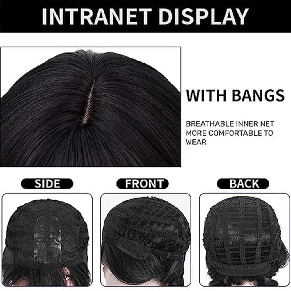 Synthetic Wigs Long Black Wig for Morticia Addams Costume, Cher Costume Halloween Wig for 70s Party Witch Costume Wig for Women