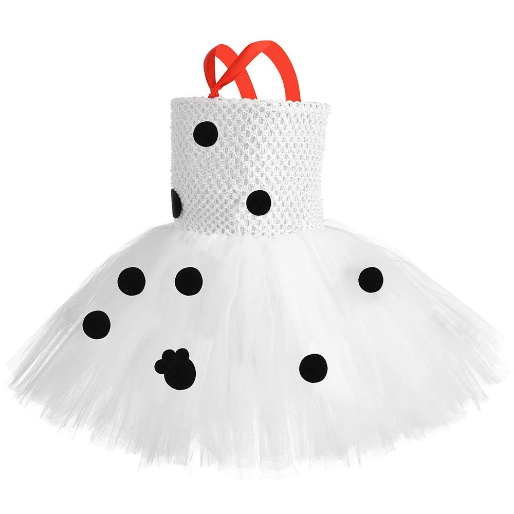 Toddler Girls Dalmatian Dog Costume Polka Dot Spotted Puppy Tutu Dress 101 Dalmatians Costume for Kids Halloween Party Dress Up