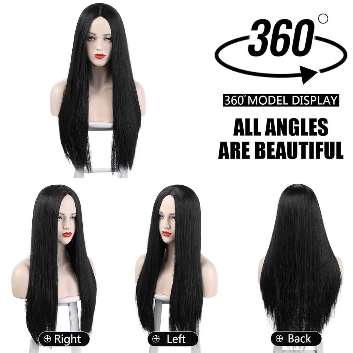 Synthetic Wigs Long Black Wig for Morticia Addams Costume, Cher Costume Halloween Wig for 70s Party Witch Costume Wig for Women