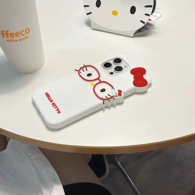 Cute Glasses KT Cat iPhone Case | Soft Silicone Cover