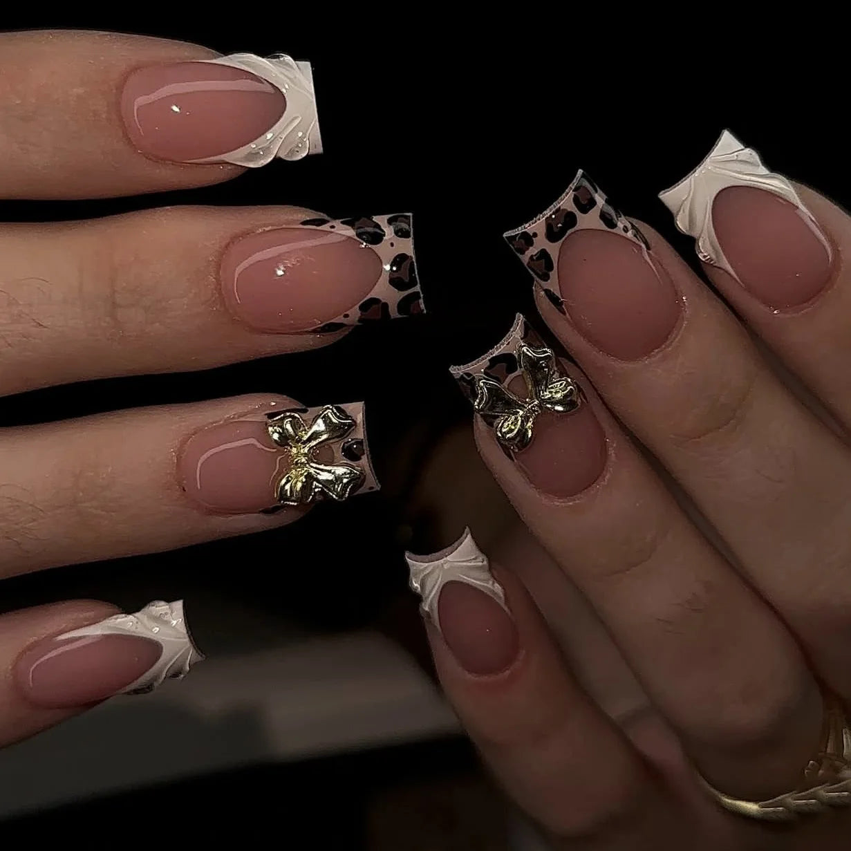 Star Chain Rhinestone Press-On Nails — French Square Tips (24pc Set)