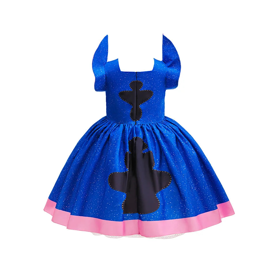 Cartoon Cute Movie Stittch Dress for Girls Role Playing Costume Stage Performance Halloween Carnival Children's Dress Up Gifts