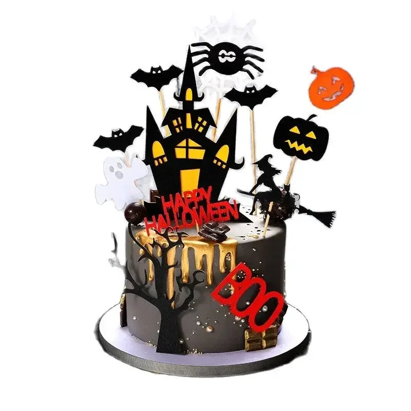 2025 Halloween Cake Decorations Pumpkin Ghost Black Castle Haunted Houses Cake Toppers for Happy Halloween Party Supplies