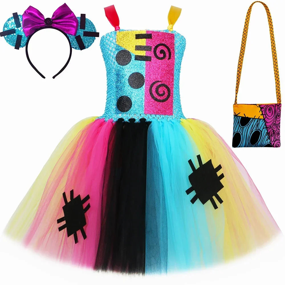 Nightmare Sally Costume Kids Scary Halloween Tutu Dress Toddler Girls Carnival Party Fancy Patch Doll Princess Dress Up Clothes