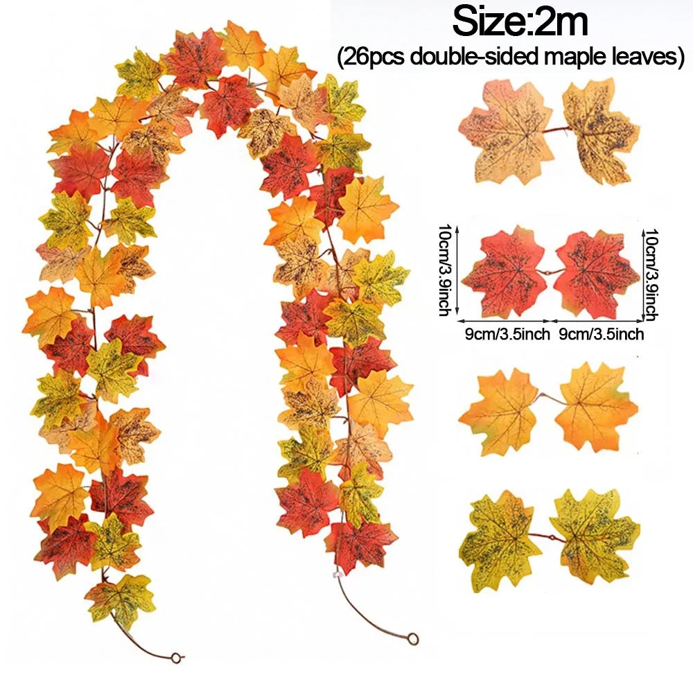 Thanksgiving Decorations Fall Maple Vine Garland Artificial Autumn Fall Foliage Garland Wedding Fireplace Decor Halloween Party