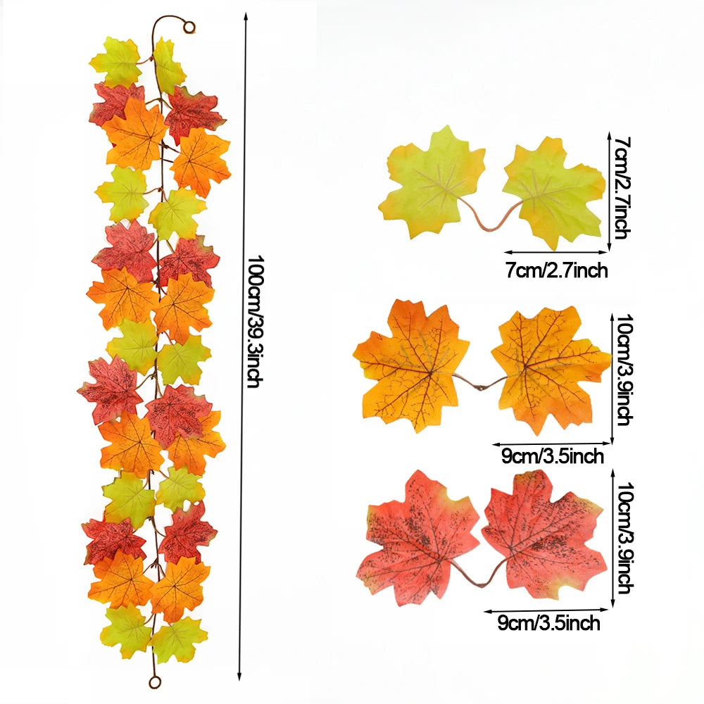 Thanksgiving Decorations Fall Maple Vine Garland Artificial Autumn Fall Foliage Garland Wedding Fireplace Decor Halloween Party