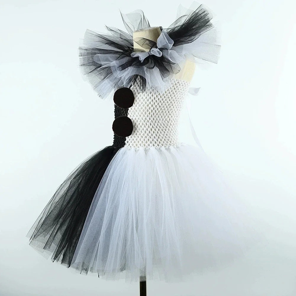 Halloween Girls Black White Tutu Dress Kids Cosplay Scary Clown Costume Girl Carnival Party Dress Up Clothing