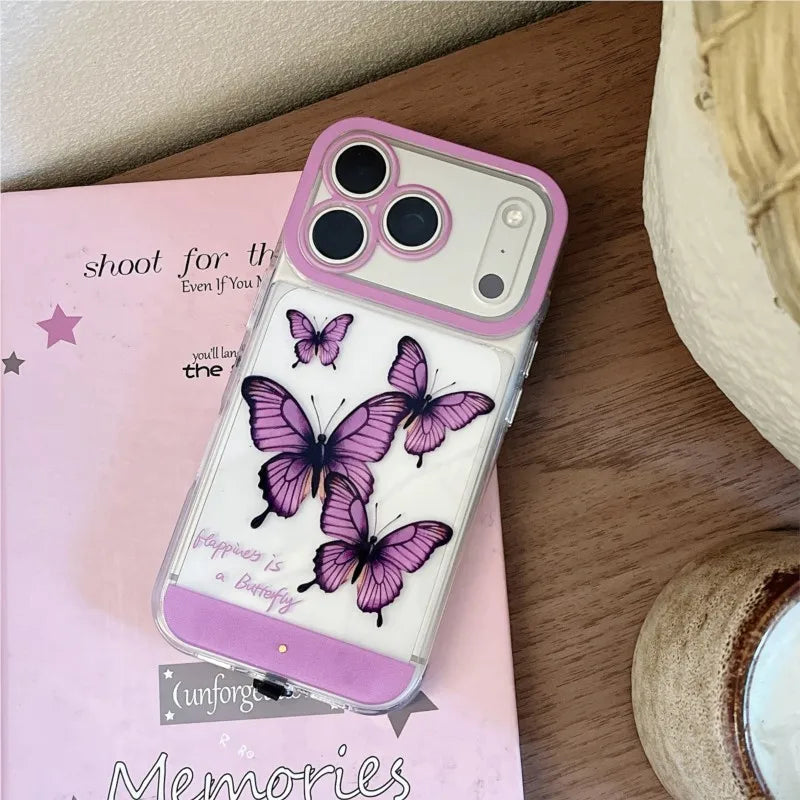 Change Color Luminous Call Light Up Purple Butterfly Pattern Phone Case For iPhone 16 15 13 12 11 14 17 Pro Max Plus Air X XSMax