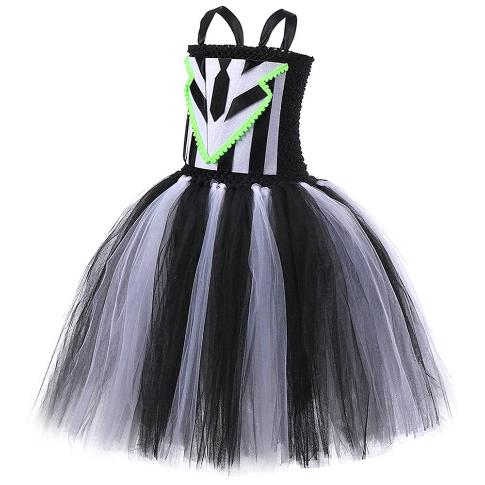 Girls Beetle Costume Black White Striped Tulle Princess Tutu Dress Toddler Baby Kids Halloween Carnival Party Ghost Dress Up Set