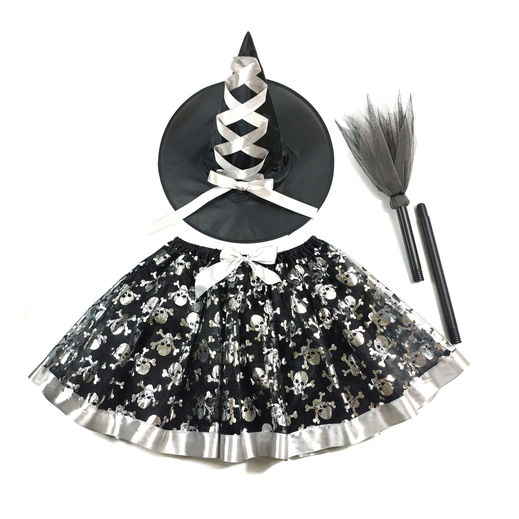 Halloween Adults Witch Costume Set Tulle Skirt Hat and Broom Complete Your Witch Look a Black Witch Hat and a Spooky Broom