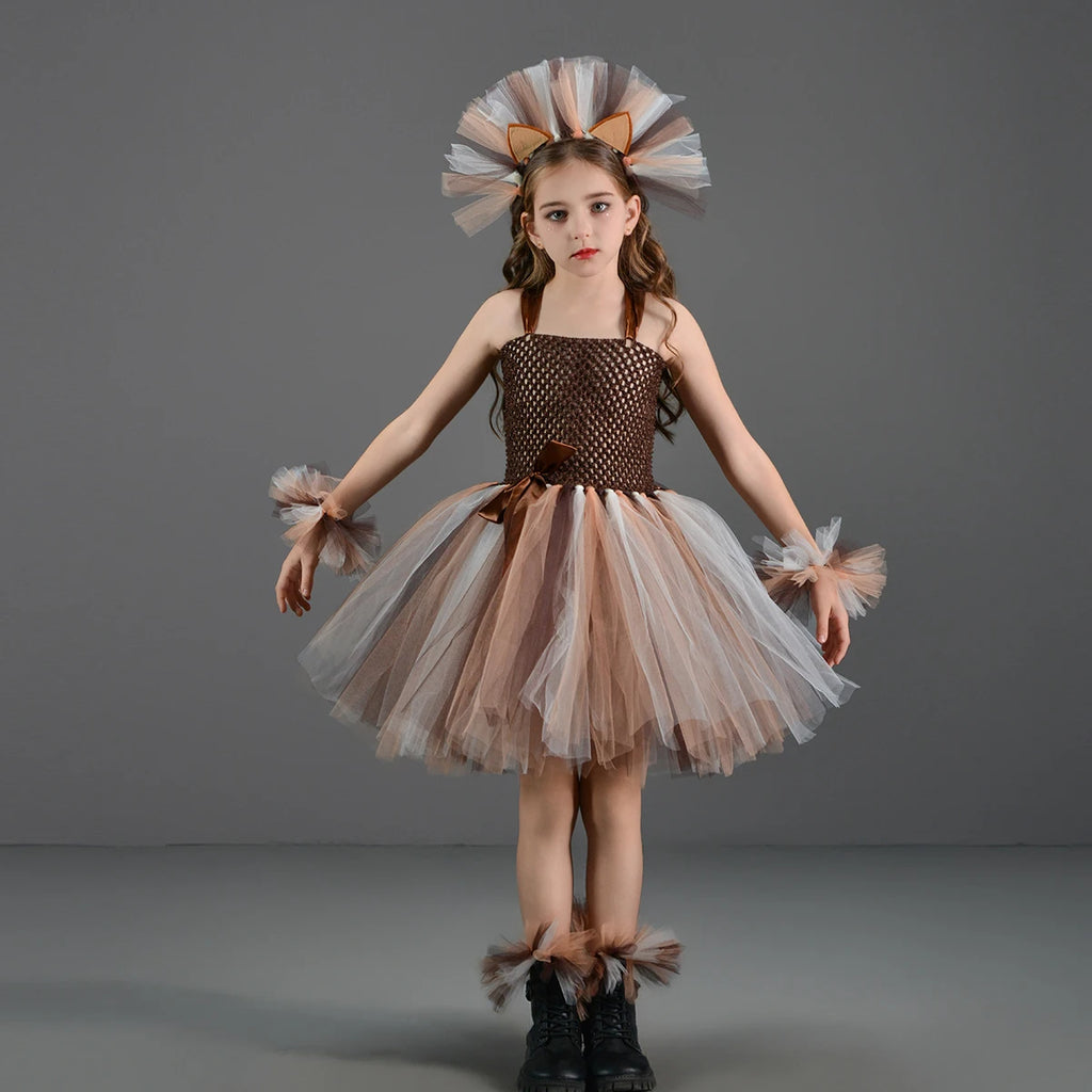 Disguise Cute Lion Halloween Costumes for Girls Kids Animal Fancy Tutu Dress Children Cosplay Outfit for Birthday Carnival Party
