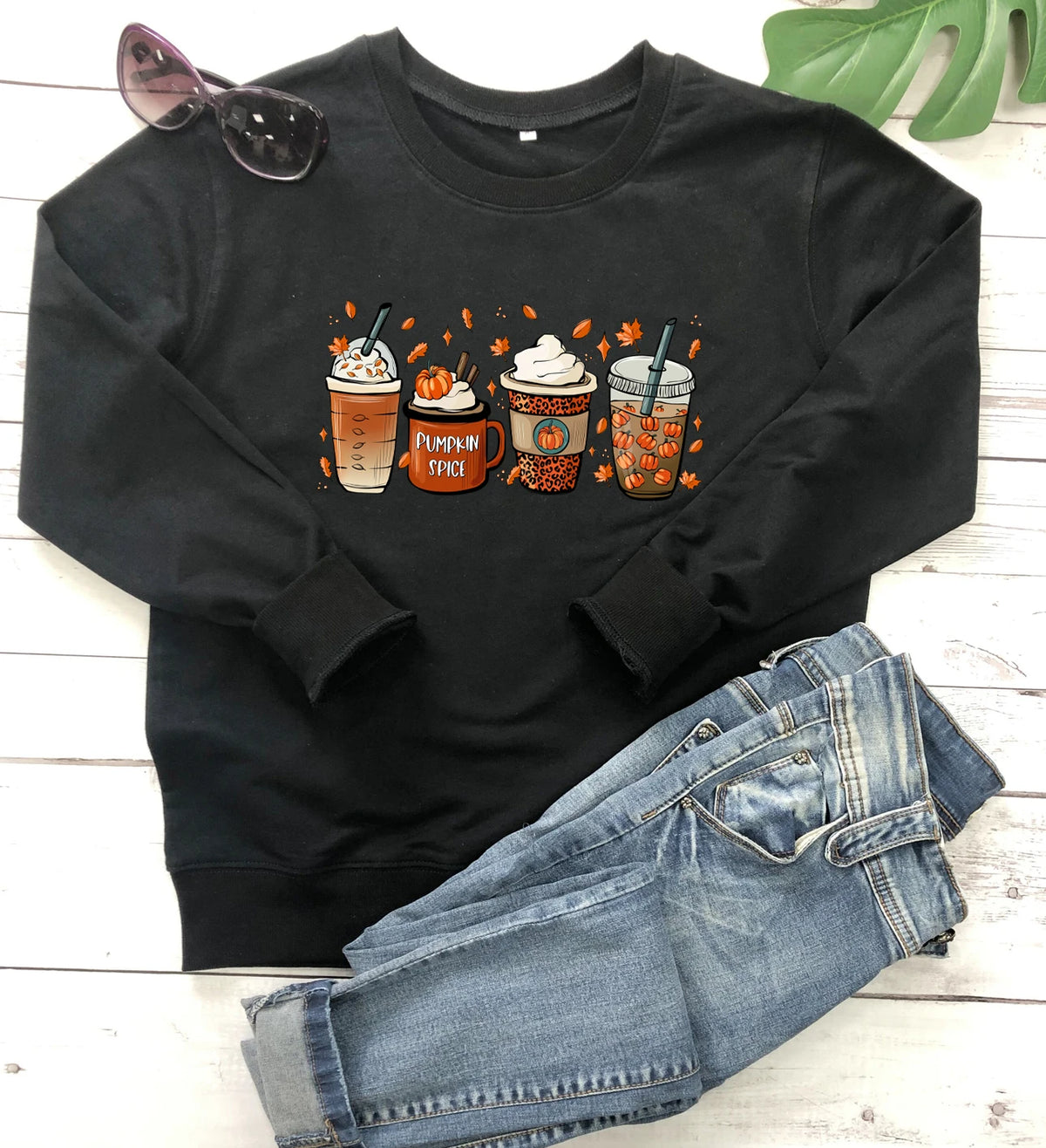 PUMPKIN SPICE Colored Sweatshirt Fall coffee Sweats halloween pullovers Women fashion casual 100%cotton vintage top