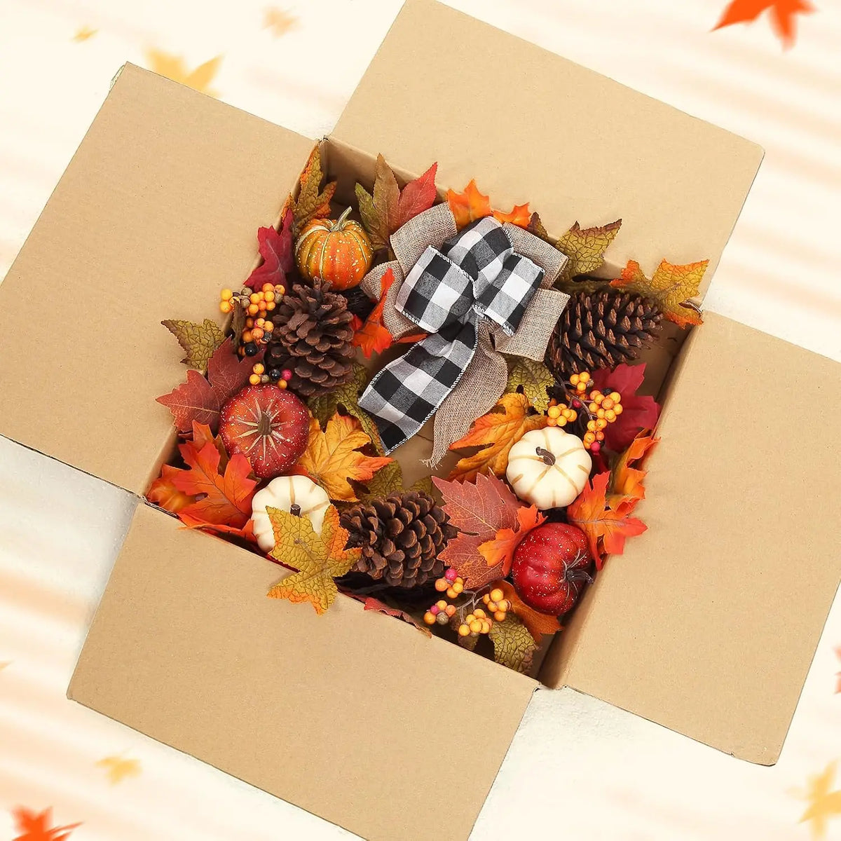 Garvee 20Inch Halloween Pumpkins Fall Wreath Artificial Flower Wreath for Front Door Outside Fall Decorations for Home Large Autumn Wreath with Bow Pumpkin Thanksgiving