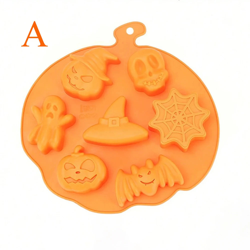 1PC， Halloween Silicone Cake Mold Pumpkin Mold Ghost Hat Skull Non-Stick Chocolate Pudding Food Baking Tray Mold Kitchen Tools