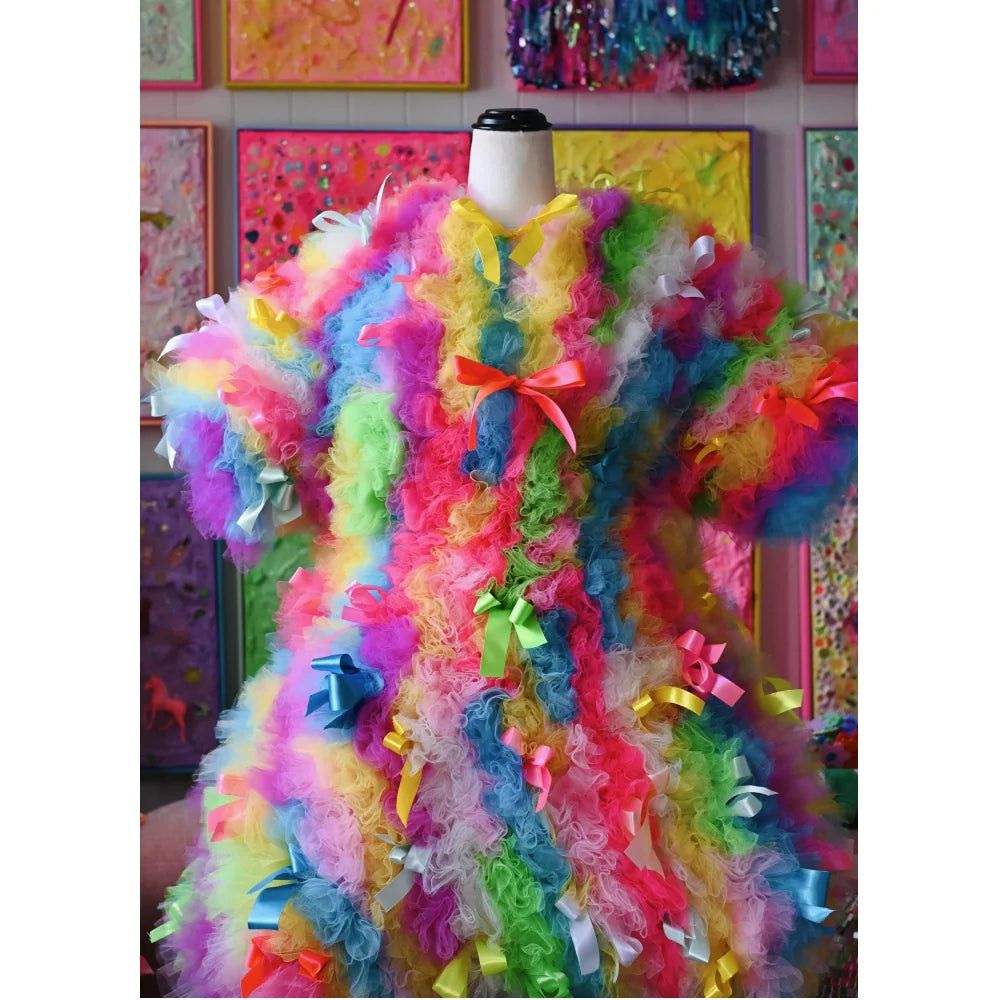 Colorful Rainbow Short Tulle Women Dresses With Bow Halloween Party Dress Costumes For Stage Show Many Color Available