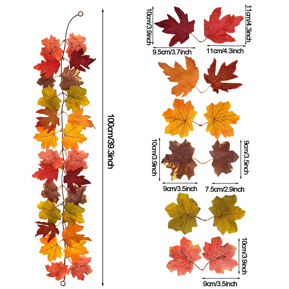Thanksgiving Decorations Fall Maple Vine Garland Artificial Autumn Fall Foliage Garland Wedding Fireplace Decor Halloween Party