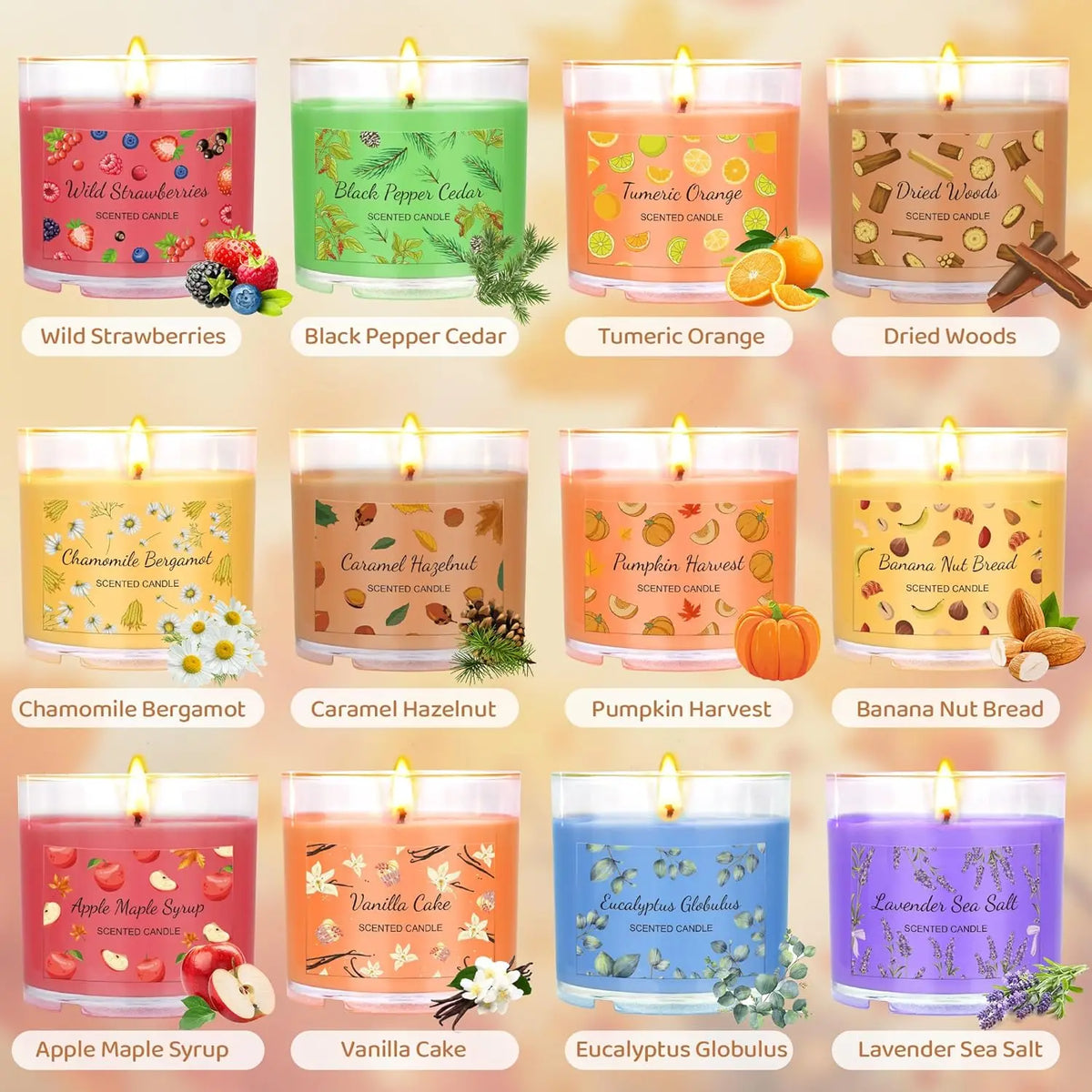 Fall Scented Soy Candle Gift Set, 12 Pack