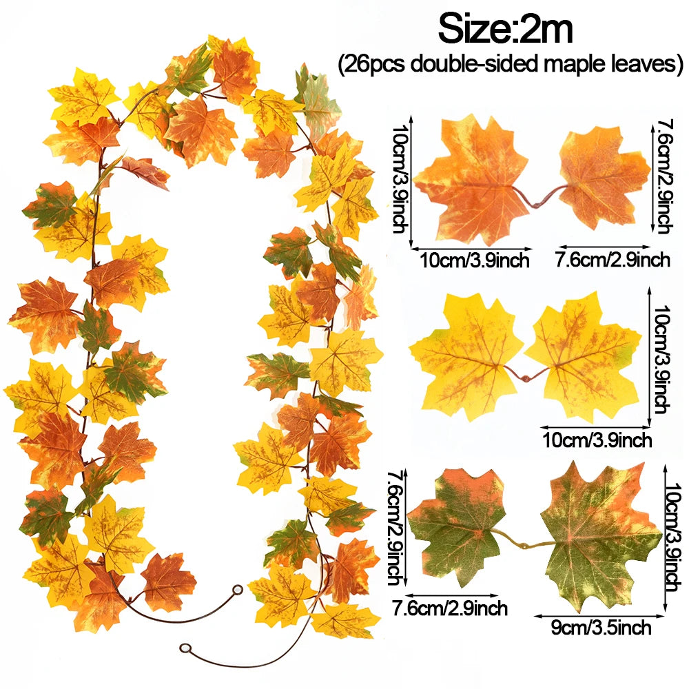 Thanksgiving Decorations Fall Maple Vine Garland Artificial Autumn Fall Foliage Garland Wedding Fireplace Decor Halloween Party