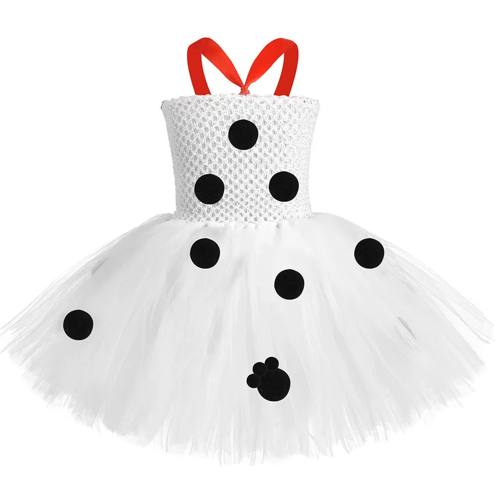 Toddler Girls Dalmatian Dog Costume Polka Dot Spotted Puppy Tutu Dress 101 Dalmatians Costume for Kids Halloween Party Dress Up