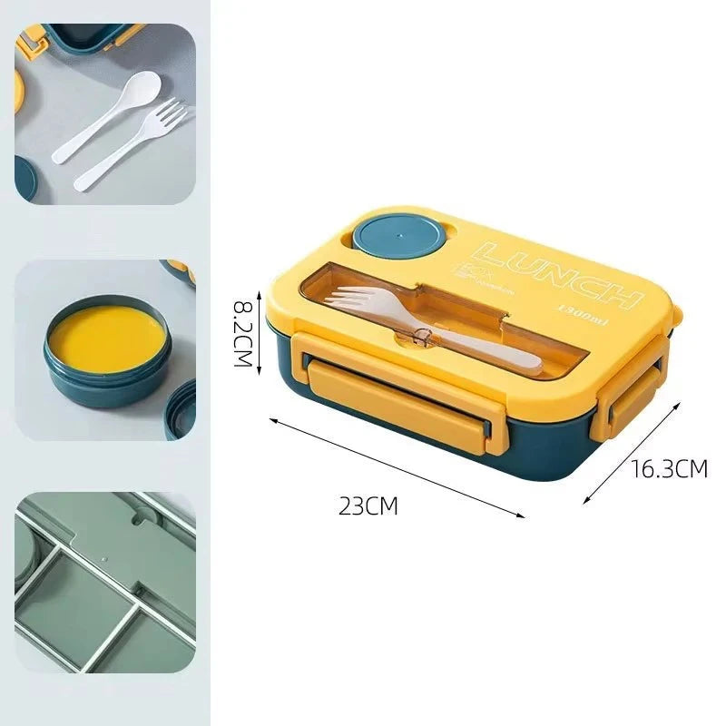 1300ML Bento Lunch Box with Fork & Spoon | Leak-Proof 4-Compartment