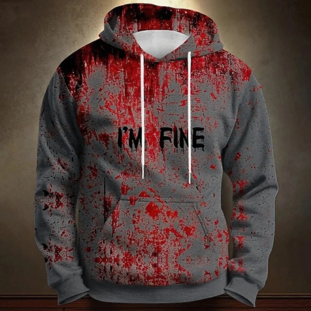 Halloween Men's Hoodie Blood Stain 3D Print Sweatshirt Exaggerated  Long Sleeve Sweatshirt Hoodie Oversized Men's Clothing