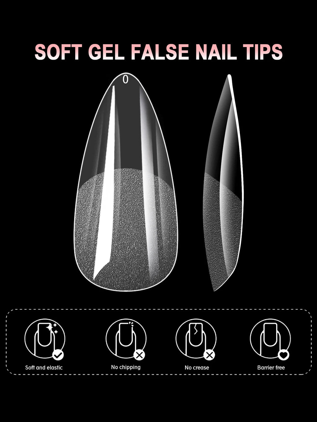 Clear Almond Press-On Nail Tips — Short Soft Gel Full Cover Set