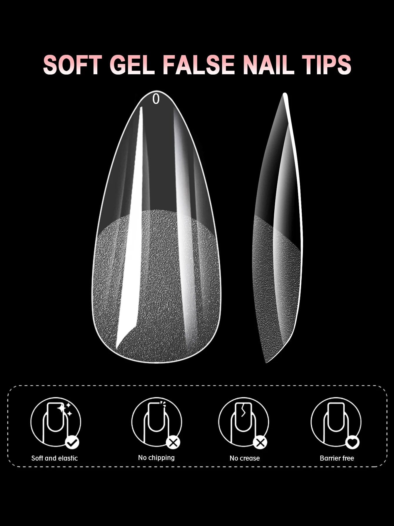 Clear Almond Press-On Nail Tips — Short Soft Gel Full Cover Set