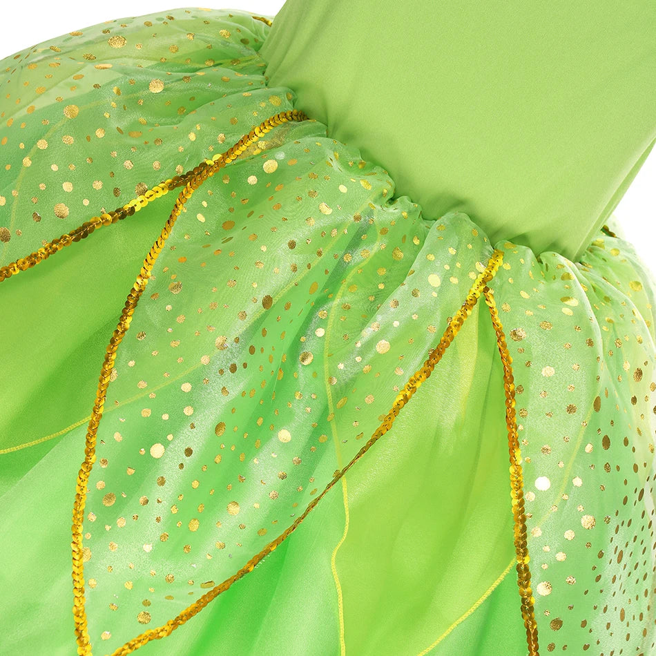 Girls TinkerBell Costume Halloween Costume Green Fancy Dress Fairy Princess Cosplay Carnival Party Costume