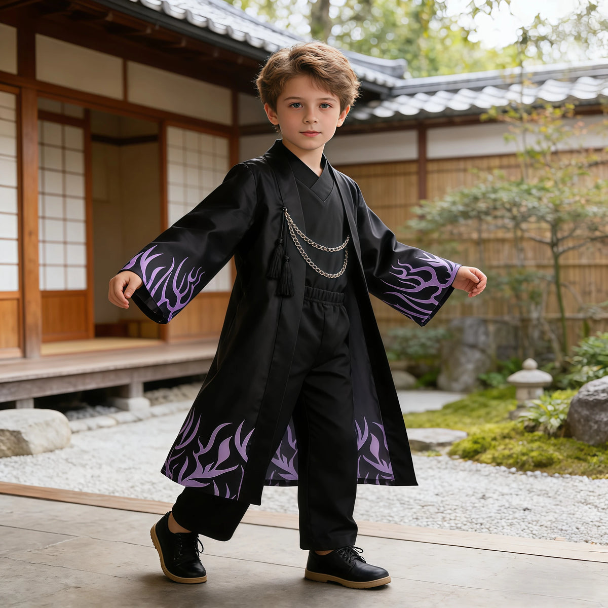 Kids Kpop Cosplay Idol Boys Costume Black Coat Tops With Pants For Children Halloween Party Carnival Stage Performance Outfits