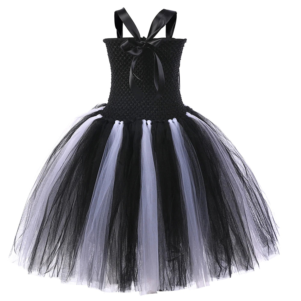 Girls Beetle Costume Black White Striped Tulle Princess Tutu Dress Toddler Baby Kids Halloween Carnival Party Ghost Dress Up Set